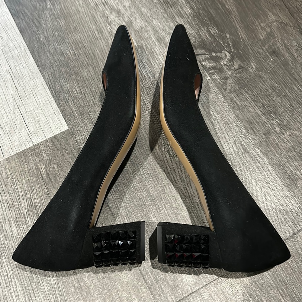 Kate Spade Black Suede Crystal Studded Block Heel Glitter Pump size 9.5 Low Heel